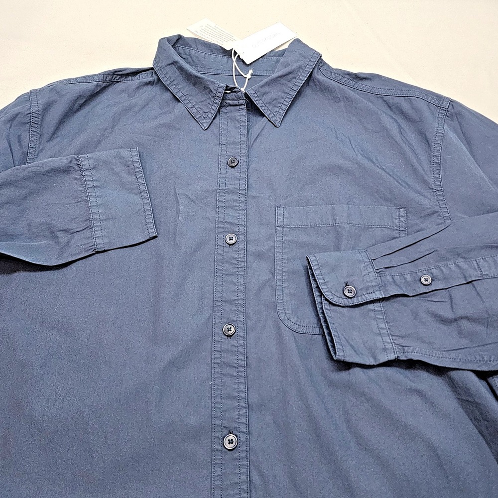 Outerknown Button Down Shirt Navy Organic Cotton Relaxed Women Size L‎ 2320093
